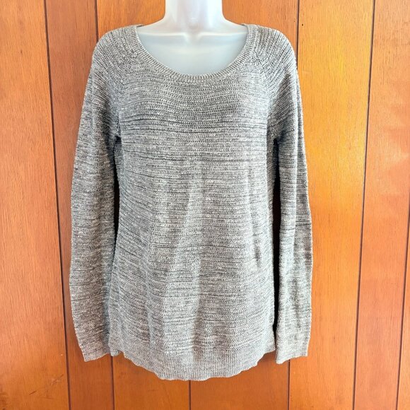 Loft Sweater Womens Medium Gray Knit Neutral Minimalist Academia Classic Preppy - Picture 1 of 12